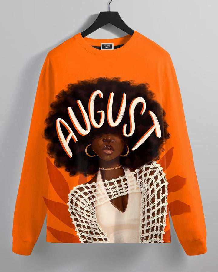 August Afro Girl Crew Neck Long Sleeve T-shirt