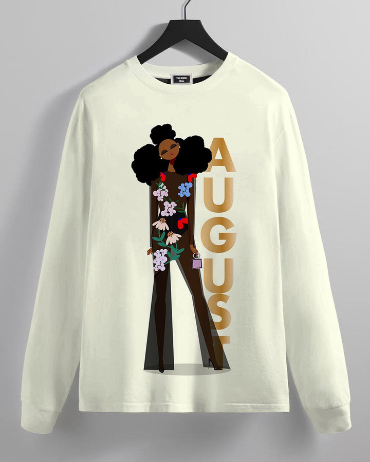 August Cartoon Brown Girl Crew Neck Long Sleeve T-shirt