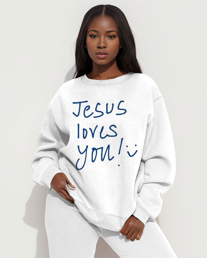 JESUS Loves You Print Long Sleeve Sweatshirt Two Pieces Set