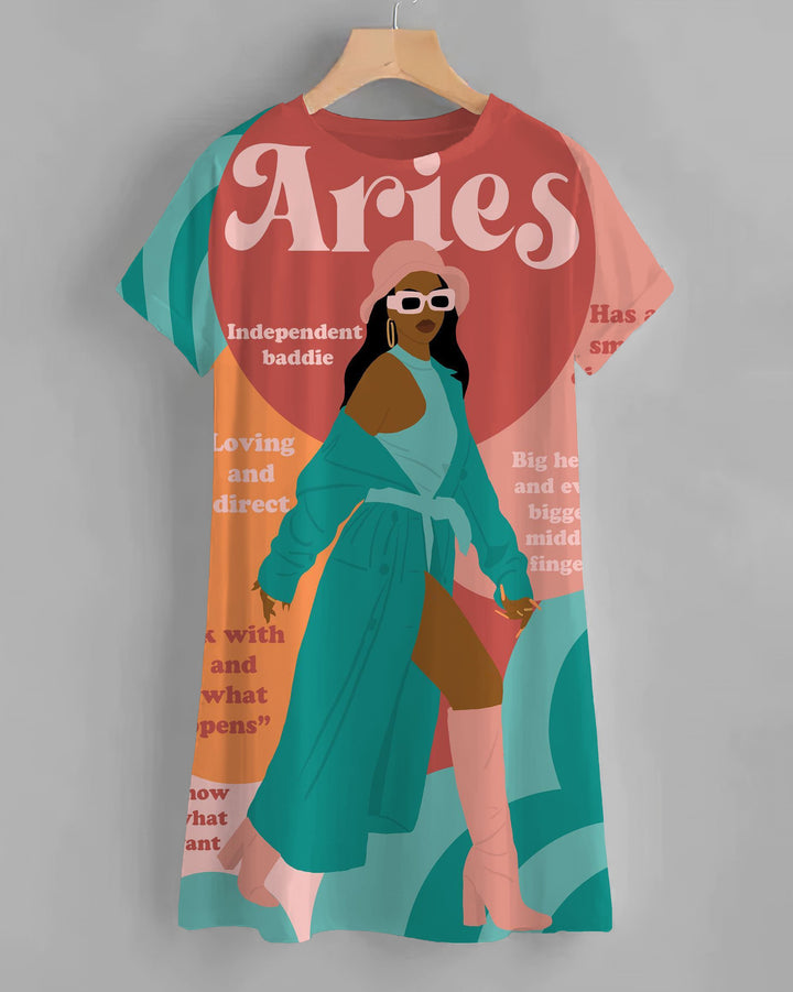 Aries Girly Season Print Loose Shirt Dress