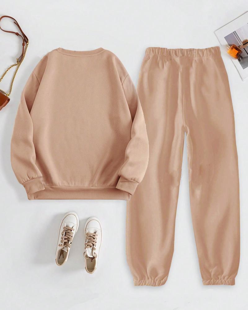 Solid Color Sweatshirt Two Pieces Set