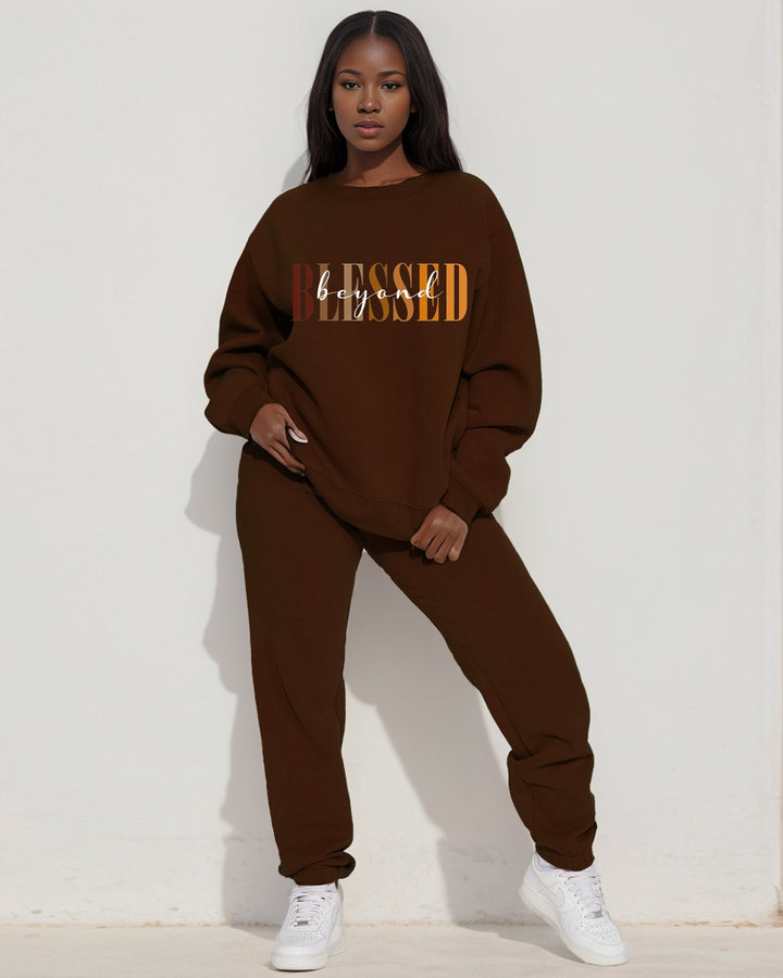 Blessde pattern Sweatshirt Two Pieces Set