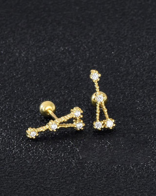 12 Constellations Gold Diamond Stud Earrings