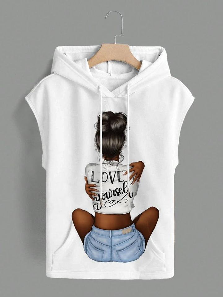 Love Yourself Pocket Drawstring Hooded Tee