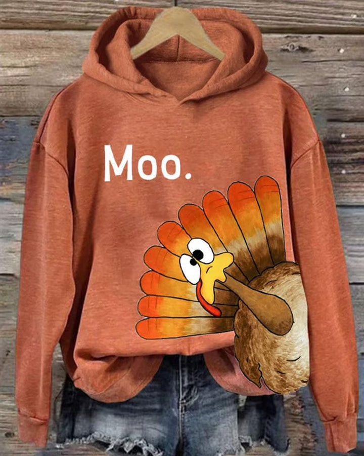 Women's Thanksgiving Print Long Sleeve Hoodie With Pocket