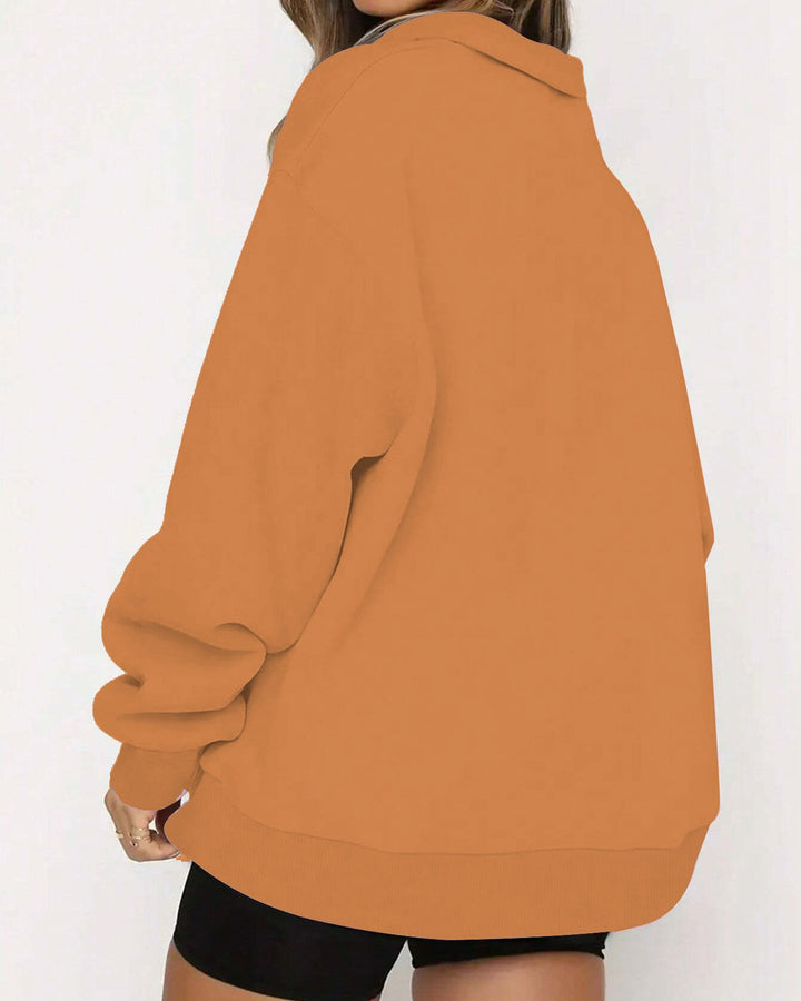 Colorful Diaspora Zipper Stand Collar Loose Fleece Sweatshirt