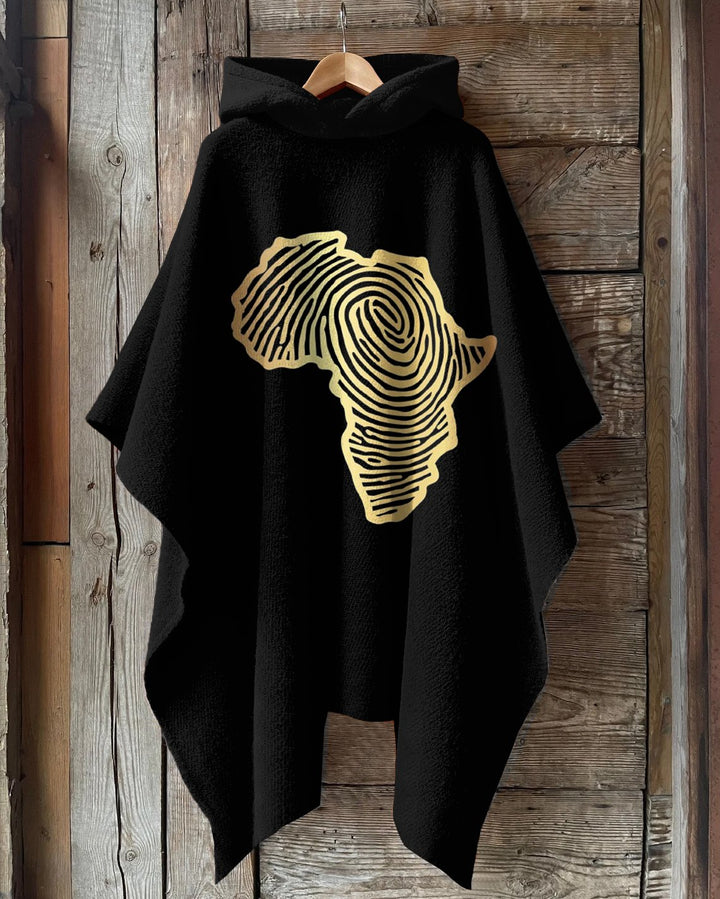 Africa Map Finger Print Hooded Warm Shawl Cape