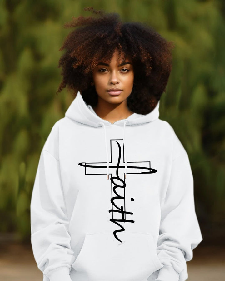 Faith Cross Print Long Sleeve Hoodie