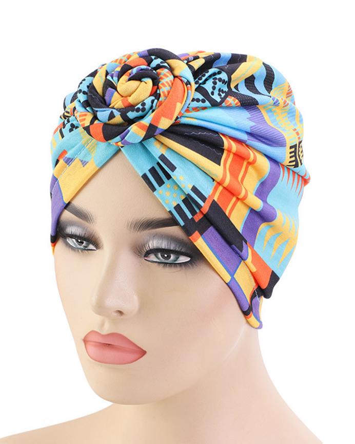 Fashionable Casual Bohemian Style Printed Flower Turban Hat