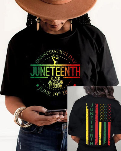 Juneteenth Gradient Letter Double sided Printed Women's Short Sleeve T-shirt