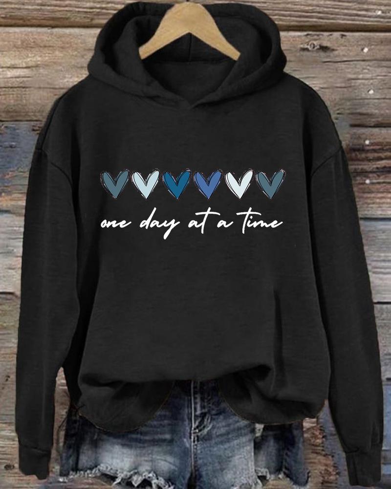 Women's Slogan One Day At A Time   Long Sleeve Hoodie