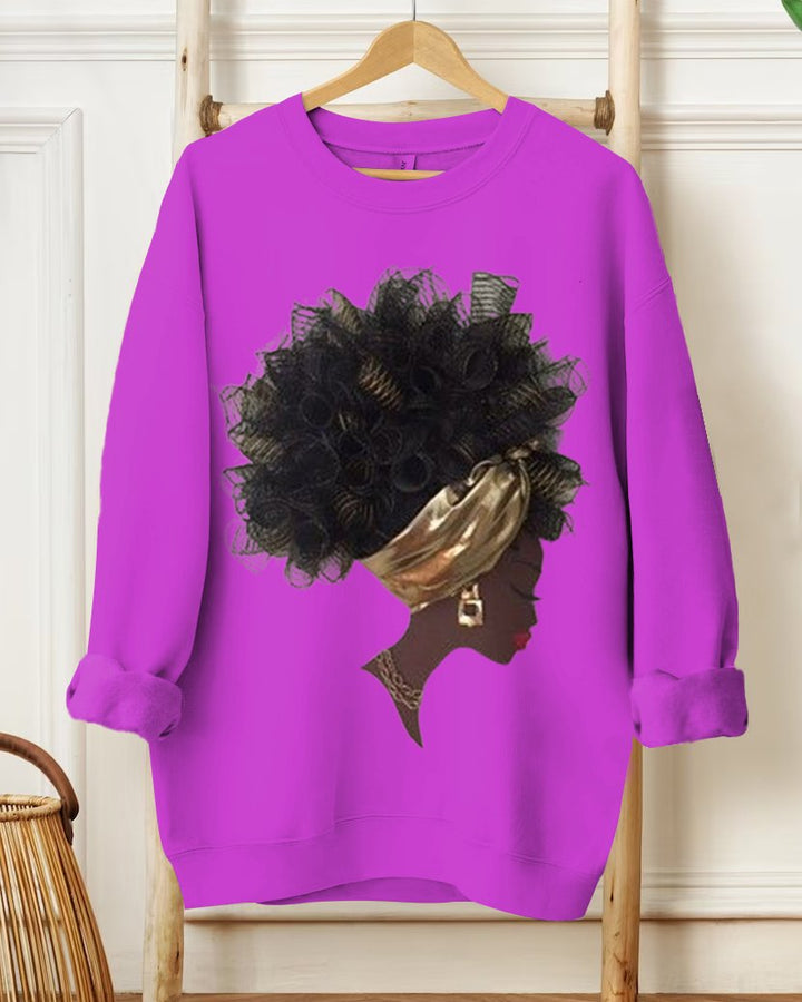 Creative 3D Pearl Girl Casual Purple Cotton Long Sleeve Sweatshirt