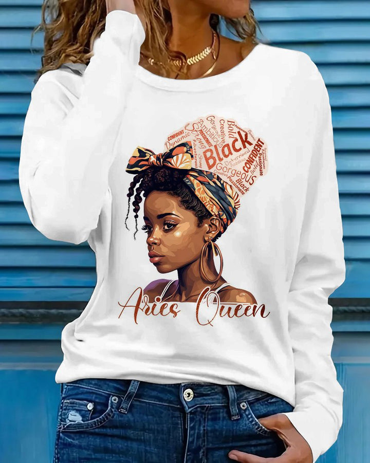 Aries Queen Print Crew Neck Long Sleeve T-shirt