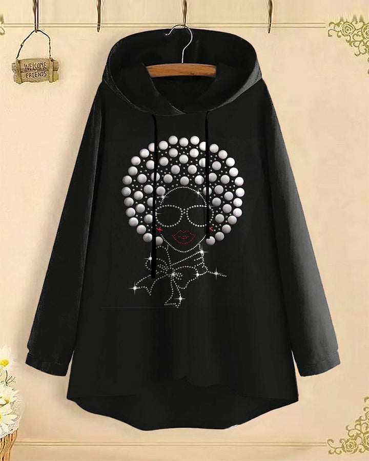 Shiny Black Girl Magic Long-Sleeved with Loose Hem Hoodie（Printed style, not rhinestones）