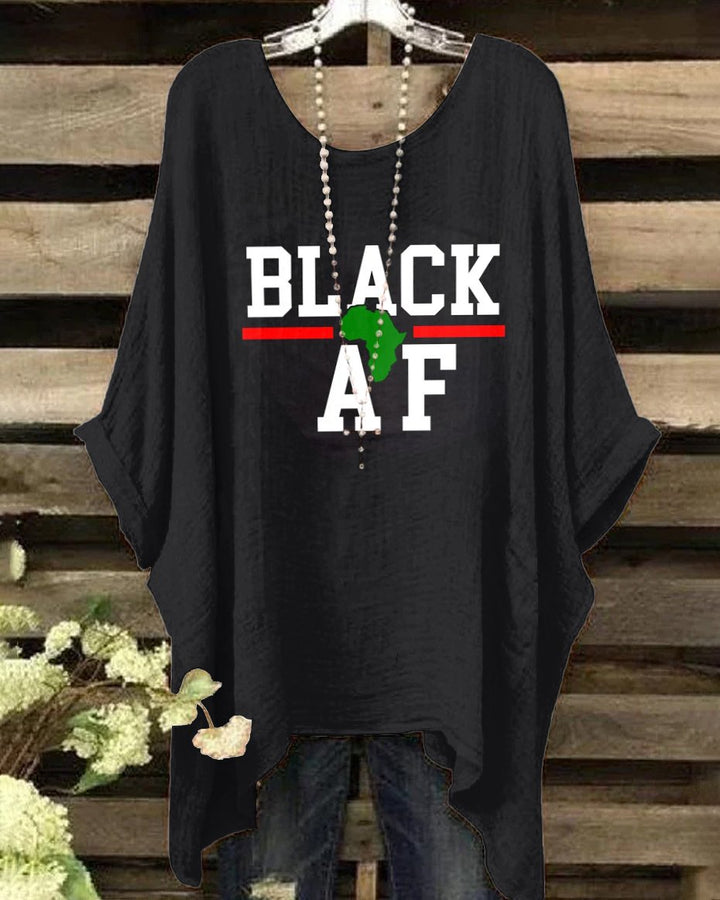 Round Neck Black AF Africa Irregular Shirt