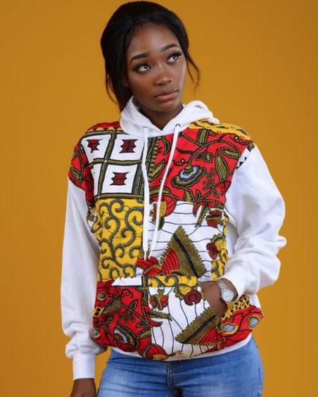 Floral African Print Fabric Long Sleeves Hoodie