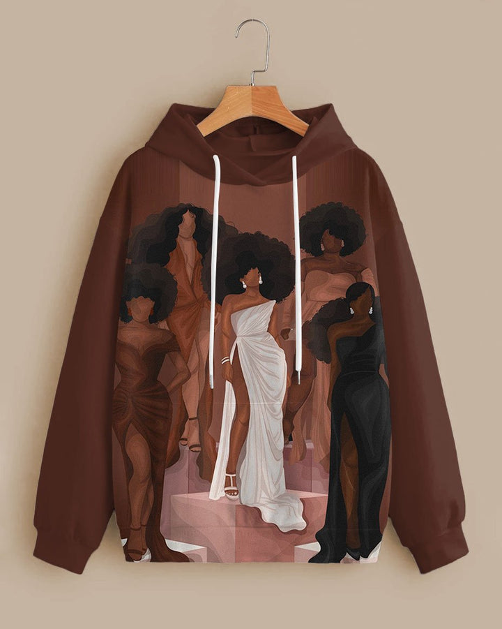 Fashion Simplicity Banquet Dress Gorgeous Afro Girls Cartoon Print Long-sleeved Hoodie