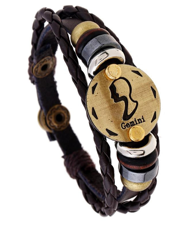 12 Constellations Leather Braided Adjustable Bracelet