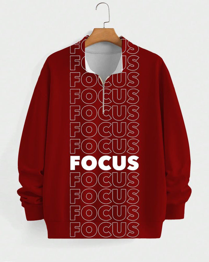 Focus High Collar Zipper Long Sleeve Casual Sweatshirt