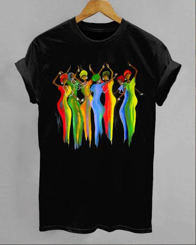 Juneteenth Cartoon Personalized Color Block Print Women's Round Neck T-Shirt