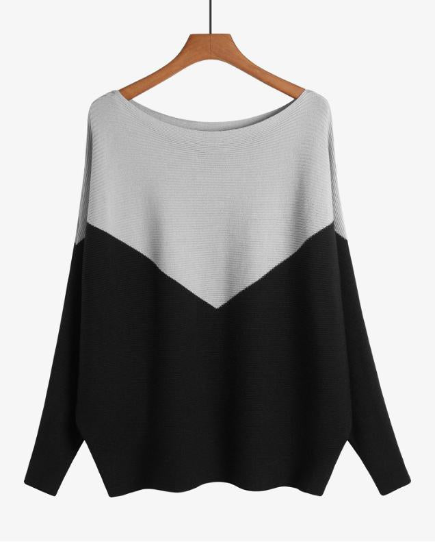 Women's Stylish Off-shoulder Top Irregular Splicing Loose Batwing Pullover Sweater