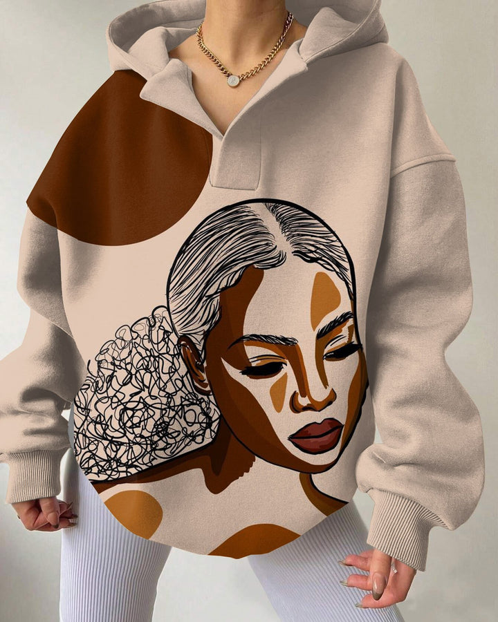 Elegant Girl Illustration Drop Shoulder Long-sleeved Hoodie