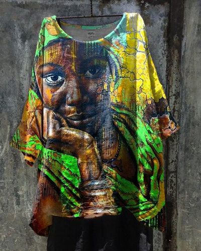 Green Turban African Mom Graffiti Linen Tunic Shirt