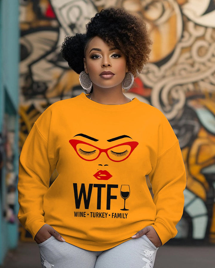 Black Woman WTF Wine Turkey Family Crewneck Sweatshirt