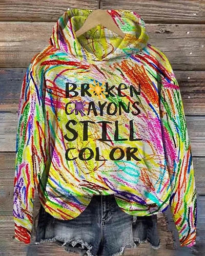 Comstylish Broken Crayons Still Color Print Long Sleeve Hoodie