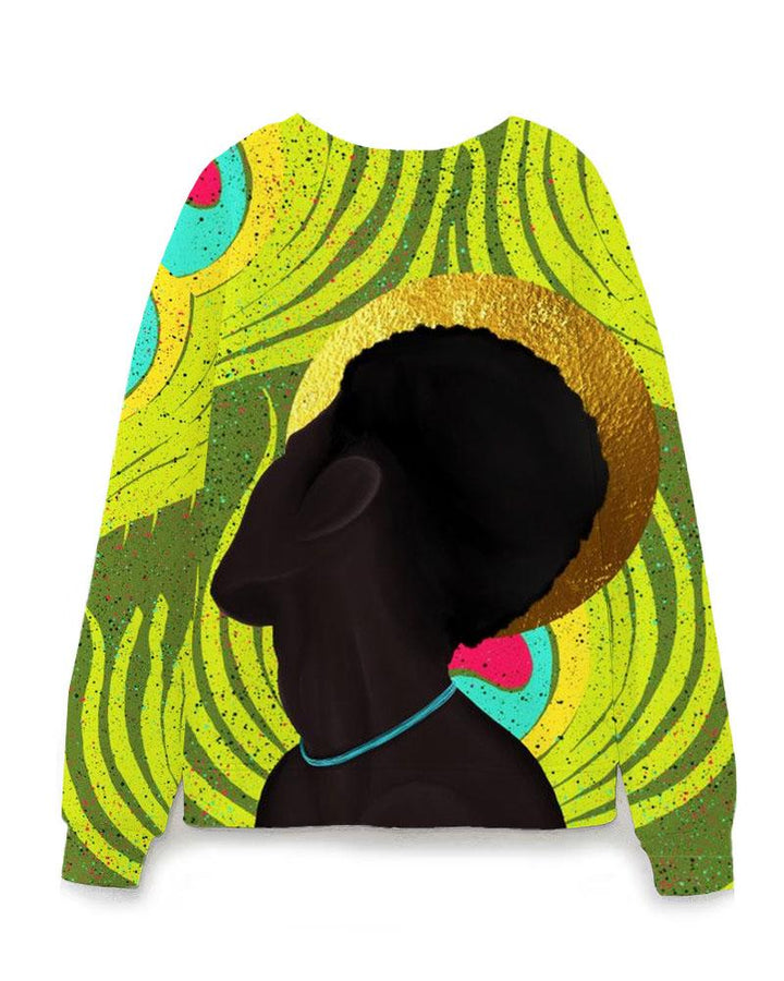 Women's Black Head-to-Head Colour Illustration Printed Round Neck Sweatshirts