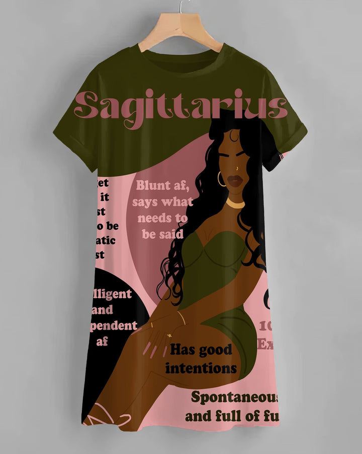 Sagittarius Girly Season Print Loose Shirt Dress