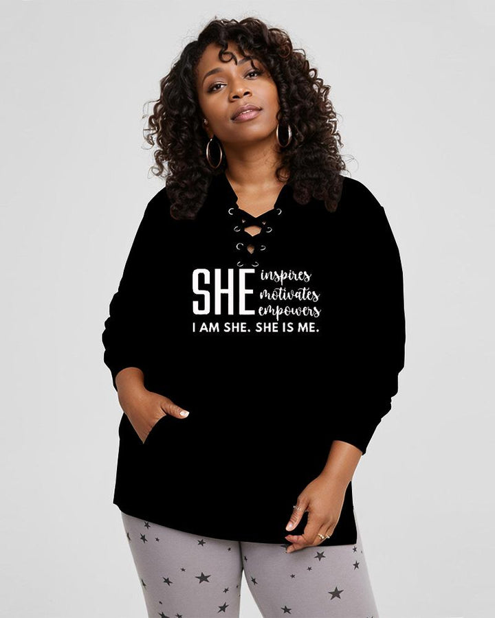 I Am She Lace Up Side Slit Hoodie