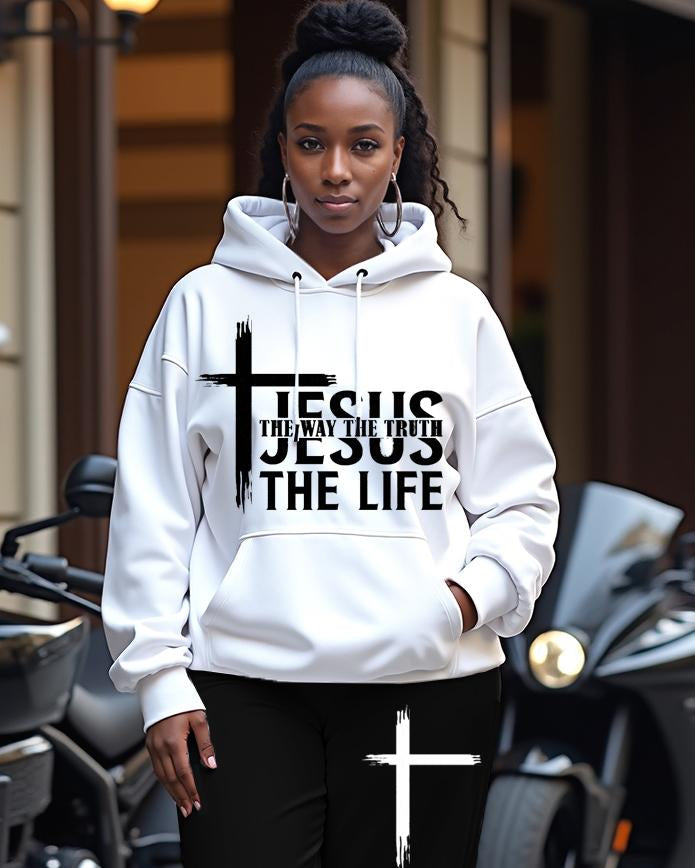 Jesus Pattern Long Sleeve Hoodie Two Pieces Set