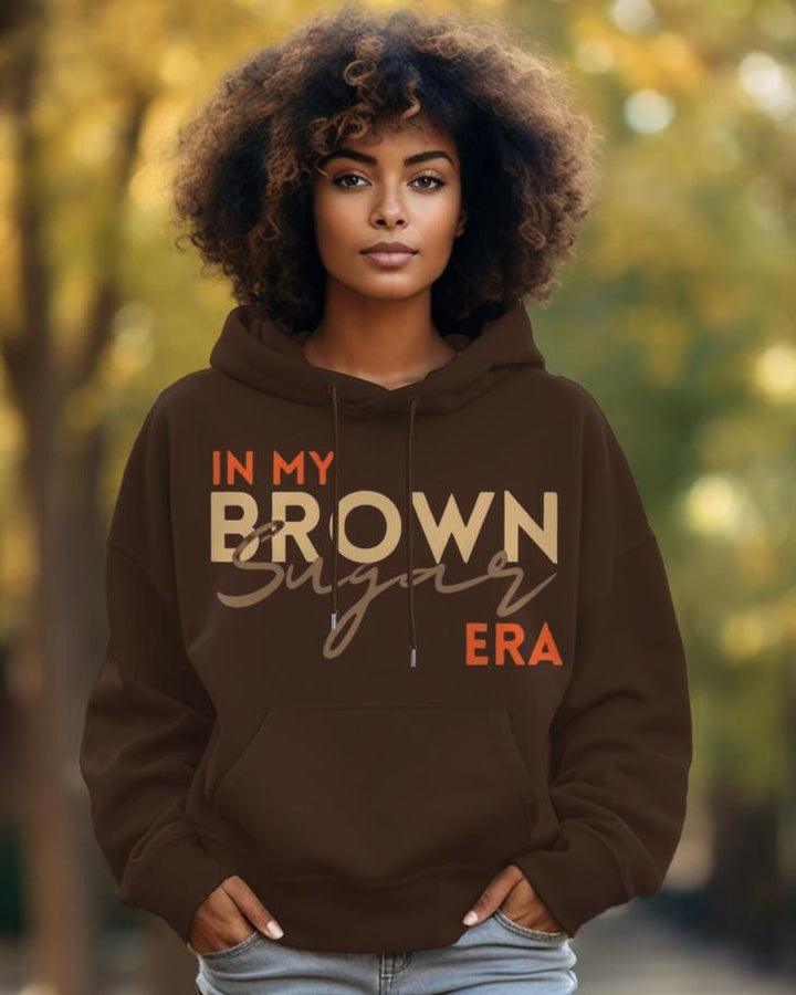 Cotton-In My Brown Era Letter Print Fashion Daily Long Sleeve Hoodie