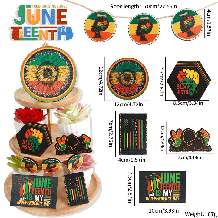 June Festival Tray Decoration Wooden Black Liberation Day Party Scene Layout Props Layered Tray Ornament Set