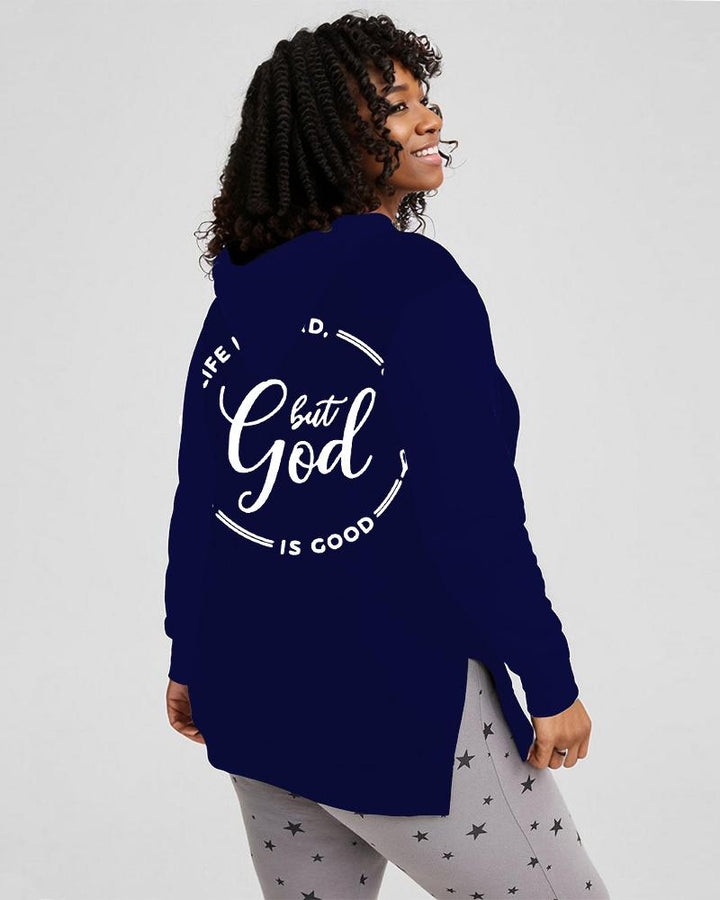 But God Lace Up Side Slit Hoodie