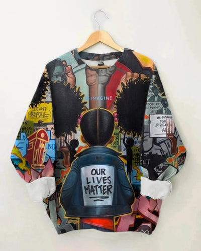 Graffiti Afro Print Lives Matter Long Sleeve Sweatshirt