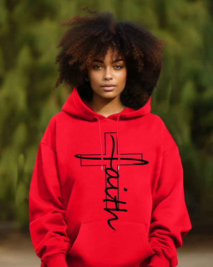 Faith Cross Print Long Sleeve Hoodie