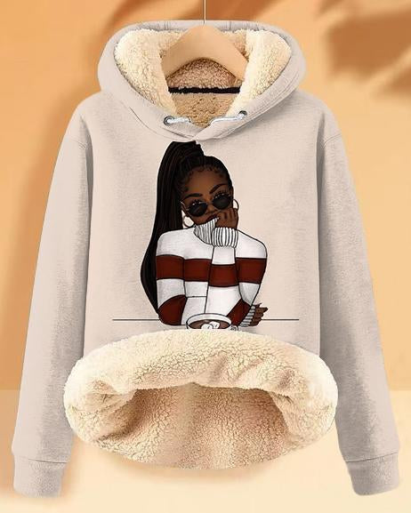 Plush and Warm Sweater Cartoon Girl Long-sleeved Hoodie