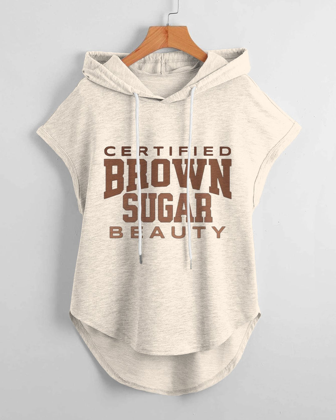 Brown Suger Beauty Hem Drawstring Hooded Tee