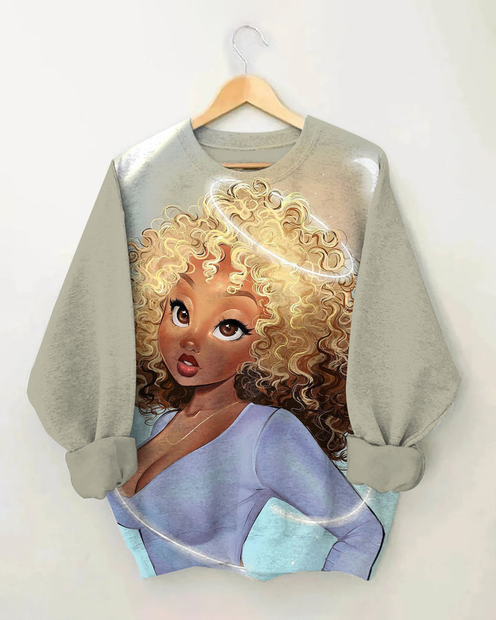 Angel Curly Girl Crewneck Sweatshirt