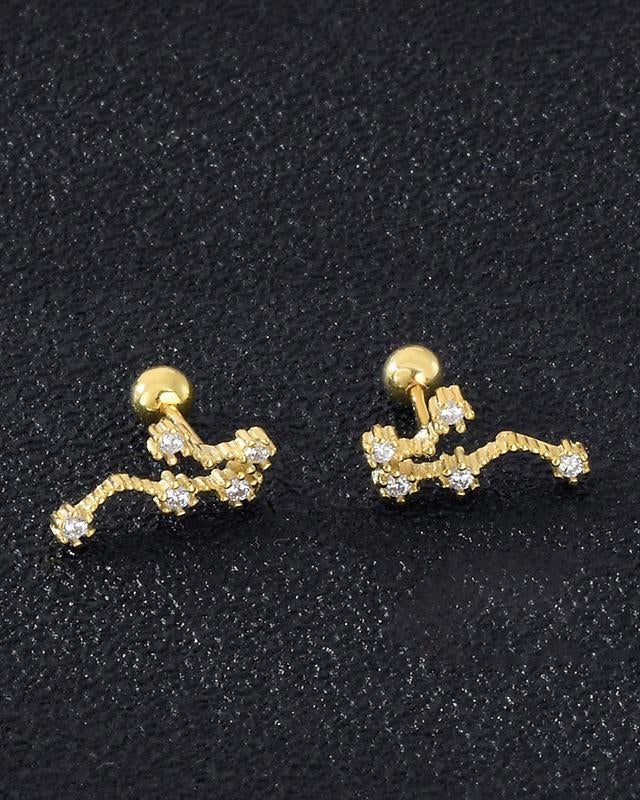 12 Constellations Gold Diamond Stud Earrings