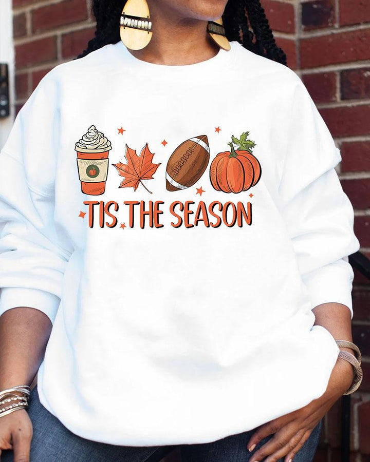 Thanksgiving Tis The Season Print Women's Round Neck Long Sleeve Sweatshirt