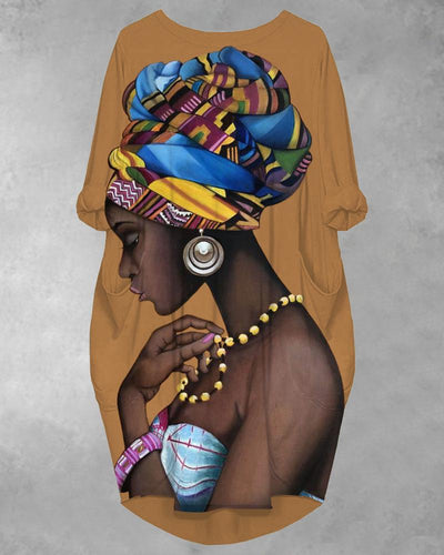 Retro African Turban Princess Pockets Midi Dresse