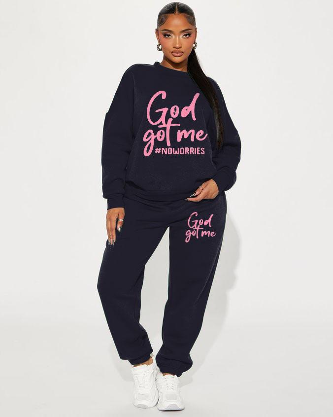 Letter God Got Me Sweatshirt Two Pieces Set