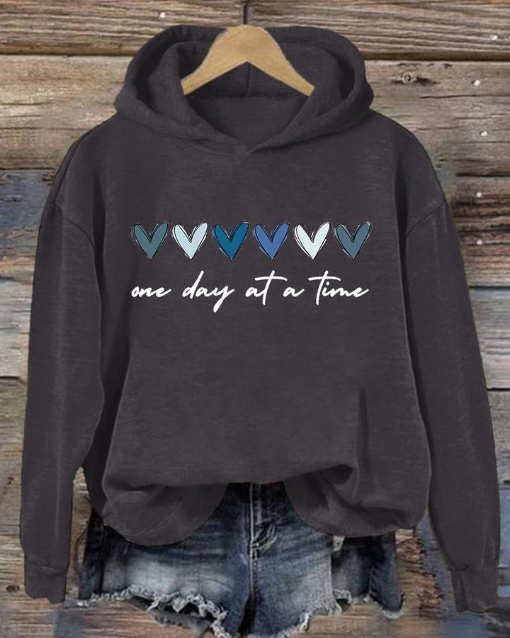 Women's Slogan One Day At A Time   Long Sleeve Hoodie