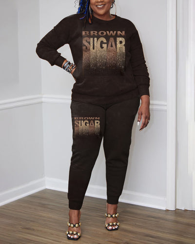Brown Suger O Neck Long Sleeve Two Pieces
