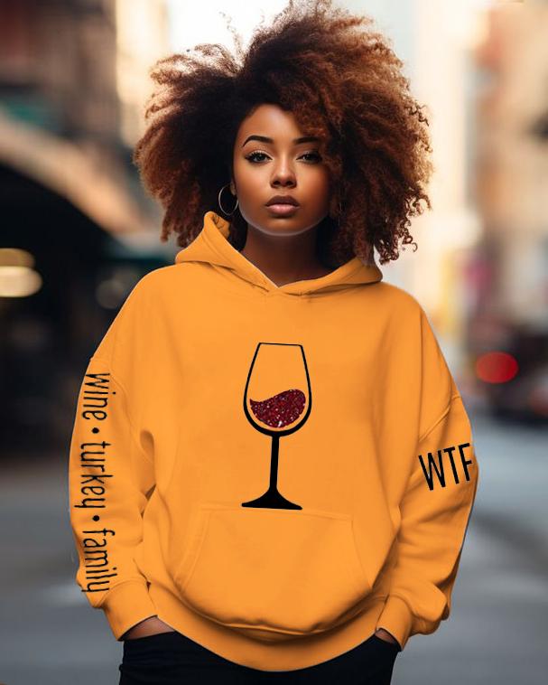 Women's WTF Wine Turkey Family Print Sweatshirt