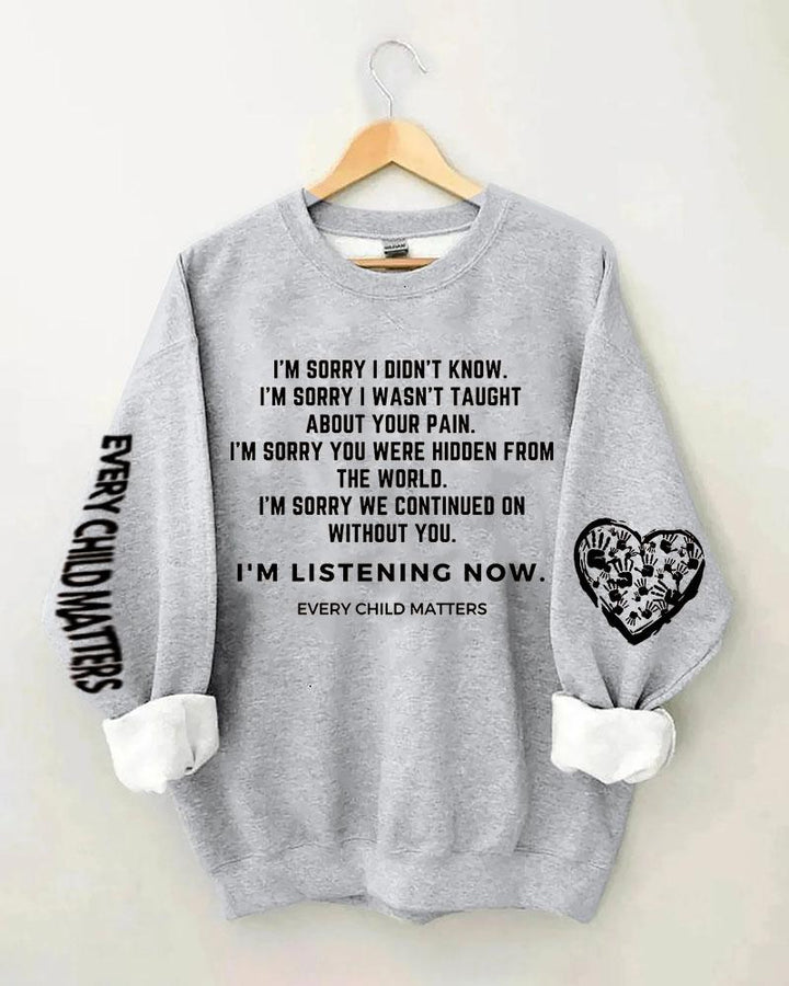 Women's Slogan  Every Child Matters  Print Round Neck Sweatershirts