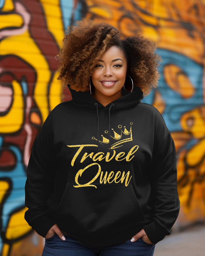 Travel Queen Glittered Long-sleeved Hoodie